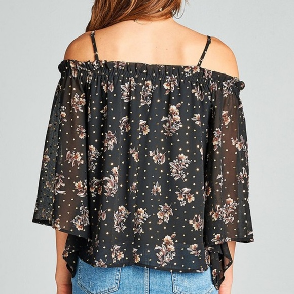 NEW Floral Off The Shoulder Chiffon Top | Black - Picture 4 of 5